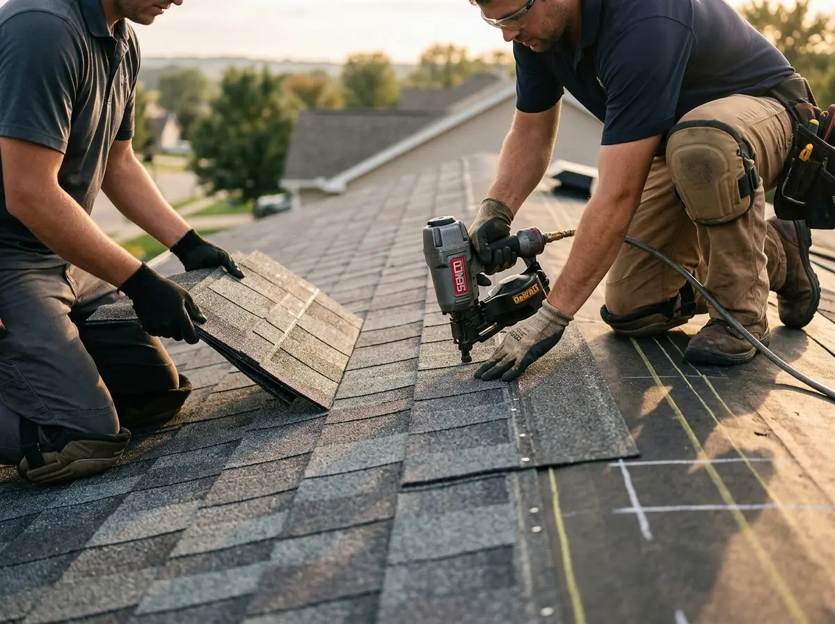 Professional roofer working on a residential roof in Vancleave
